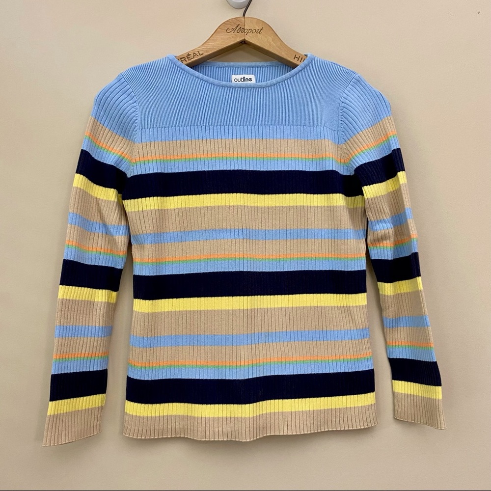 OUTLINE 100% Cotton Multicolour Striped Knit Crewneck Sweater